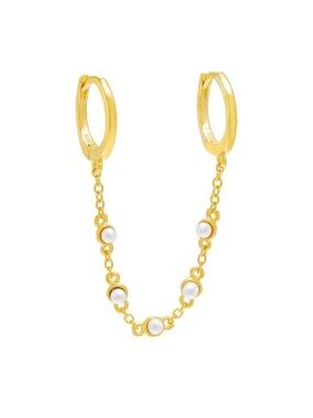 Adina Eden 14k Tiny Double Pearl Chain Huggie Earring